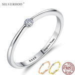 SILVERHOO 925 Sterling Silver Rings for Women Cute Zircon Round Geometric 925 Silver Wedding Fine Jewelry Minimalist Gift