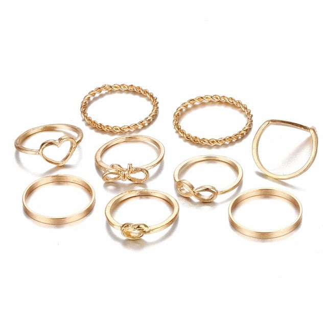 Original Design Gold Silver Round Hollow Geometric Rings Set For Women Fashion Cross Twist Open Ring  Joint Ring Female Jewelry