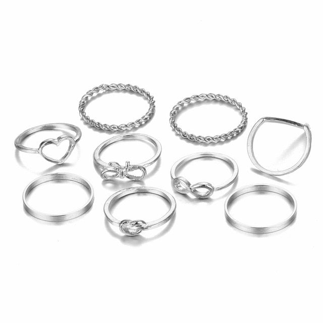 Original Design Gold Silver Round Hollow Geometric Rings Set For Women Fashion Cross Twist Open Ring  Joint Ring Female Jewelry