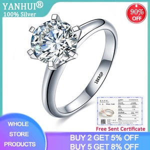 YANHUI With Certificate Luxury Solitaire 2.0ct Wedding Ring Original Pure 18K White Gold Zircon Engagement Rings for Women R168